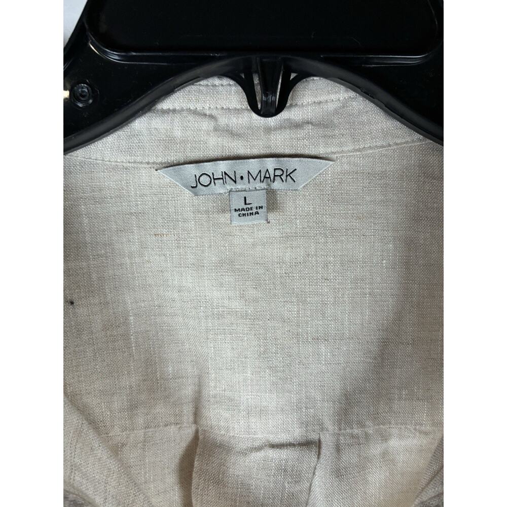 John Mark L Oatmeal 100% Linen Tie Front Button Shirt Coastal Grandmother Boho - Picture 3 of 6